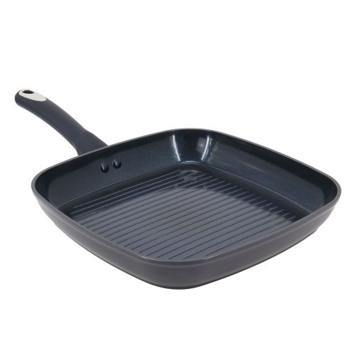 Oster Hawke 11 Inch Square Ceramic Nonstick Aluminum Grill Pan in Dark Blue