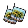 Summer Breezes Palm Tree Pair of Pot Holders Kitchen Heat Resistant Pot Holders Sets Oven Hot Pads for Cooking Baking BBQ, 7 1/2 x 7 1/2