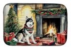 Siberian Husky Cozy Christmas Dish Drying Mat Absorbent Dish Drying Mat Pad for Kitchen Counter Dish Drainer Mat for Countertop, 14 x 21", Multicolor