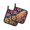 Colorful Lilies Pair of Pot Holders Kitchen Heat Resistant Pot Holders Sets Oven Hot Pads for Cooking Baking BBQ, 7 1/2 x 7 1/2