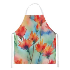Wyoming Indian Paintbrush in Watercolor Apron Cooking Kitchen Server Baking Crafts Gardening for Adult Women Men, Unisex, Large, Multicolor
