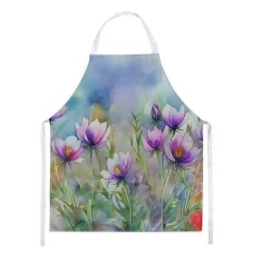 South Dakota Pasque Flowers in Watercolor Apron Cooking Kitchen Server Baking Crafts Gardening for Adult Women Men, Unisex, Large, Multicolor