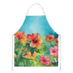 Hawaii Hawaiian Hibiscus in Watercolor Apron Cooking Kitchen Server Baking Crafts Gardening for Adult Women Men, Unisex, Large, Multicolor