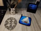 Twos Company Sailboat Pair of Pot Holders Kitchen Heat Resistant Pot Holders Sets Oven Hot Pads for Cooking Baking BBQ, 7 1/2 x 7 1/2