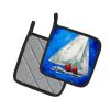 Twos Company Sailboat Pair of Pot Holders Kitchen Heat Resistant Pot Holders Sets Oven Hot Pads for Cooking Baking BBQ, 7 1/2 x 7 1/2